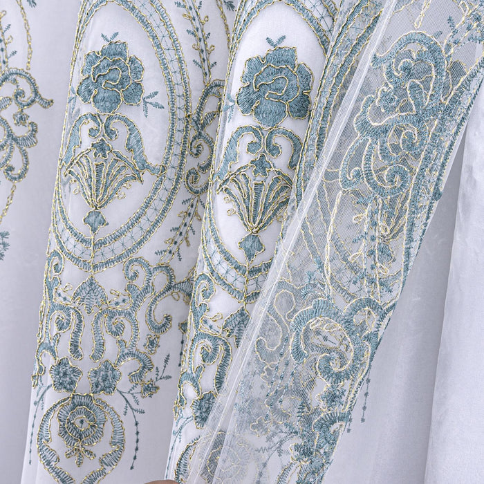 RT Designers Collection Daisy Embroidery Grommet Curtain Panel With Attached Valance 54" x 84" Ivory/Teal