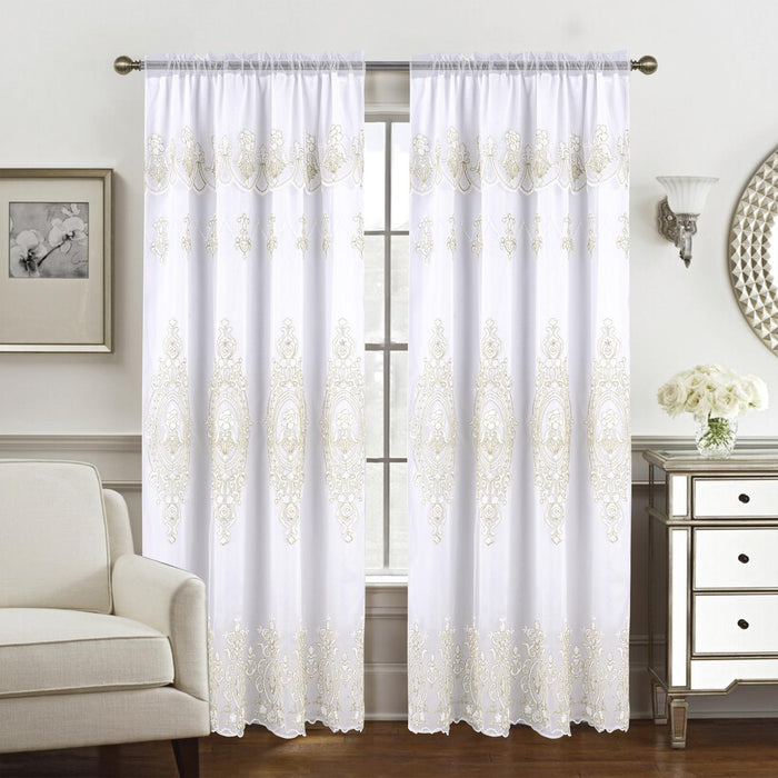 RT Designers Collection Daisy Embroidery Grommet Curtain Panel With Attached Valance 54" x 84" White