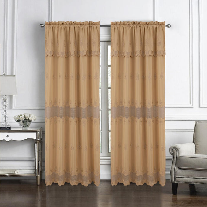 RT Designers Collection Donna Macrame Construction 3" Rod Pocket Curtain Panel Gold