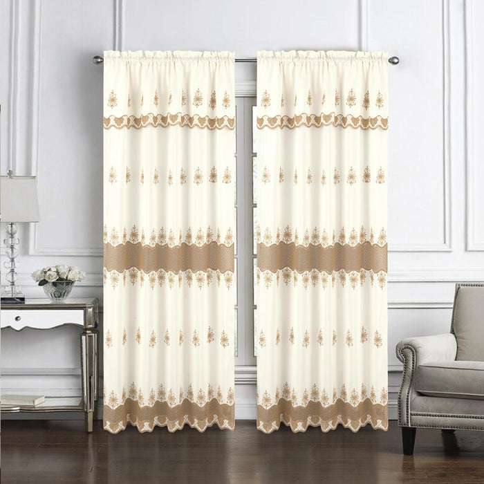 RT Designers Collection Donna Macrame Construction 3" Rod Pocket Curtain Panel Beige/Gold