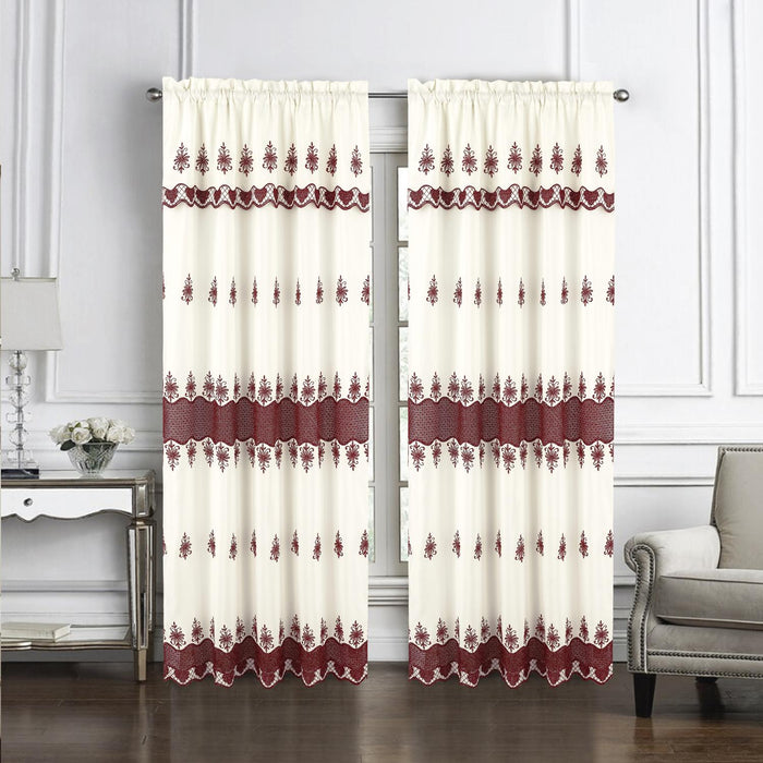 RT Designers Collection Donna Macrame Construction 3" Rod Pocket Curtain Panel Beige/Burgundy