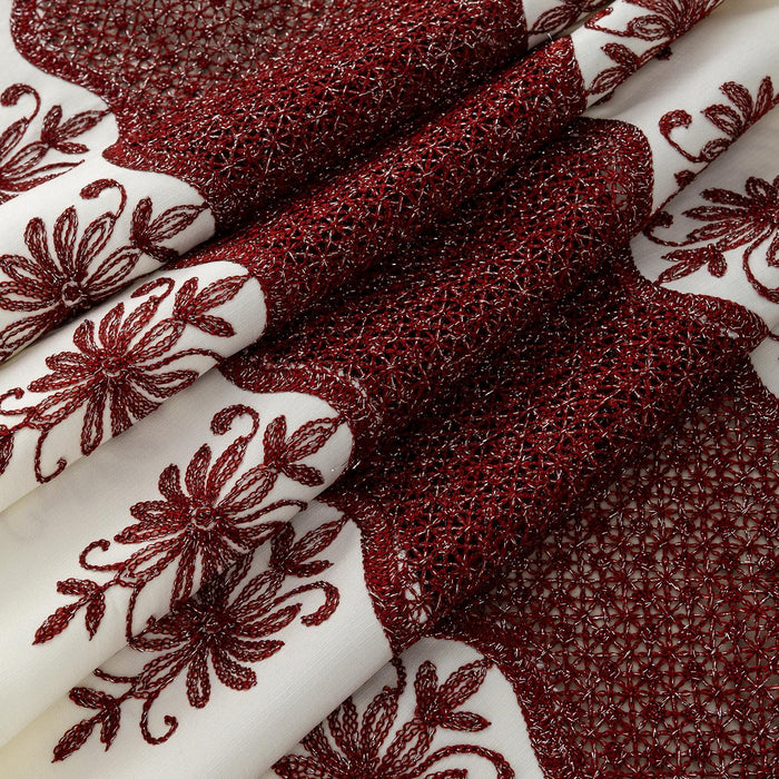 RT Designers Collection Donna Macrame Construction 3" Rod Pocket Curtain Panel Beige/Burgundy