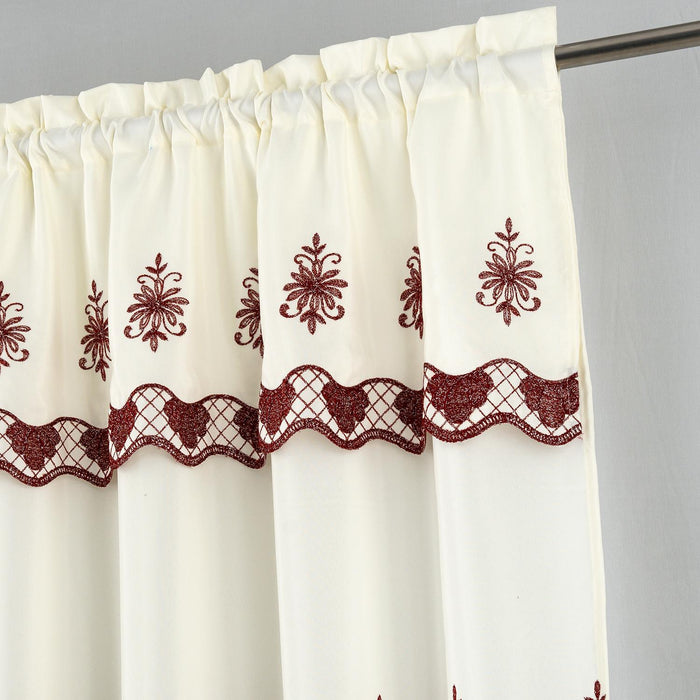 RT Designers Collection Donna Macrame Construction 3" Rod Pocket Curtain Panel Beige/Burgundy