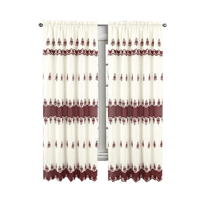 RT Designers Collection Donna Macrame Construction 3" Rod Pocket Curtain Panel Beige/Burgundy