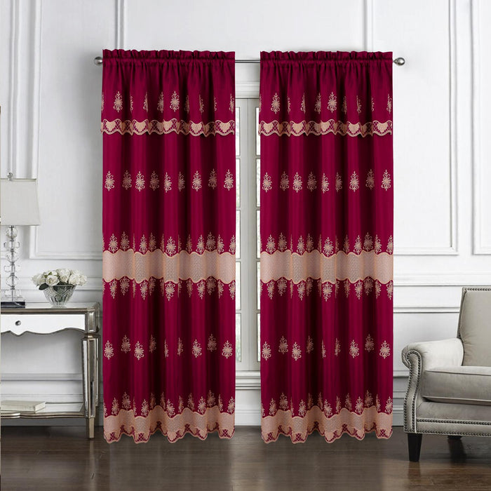 RT Designers Collection Donna Macrame Construction 3" Rod Pocket Curtain Panel Burgundy/Gold