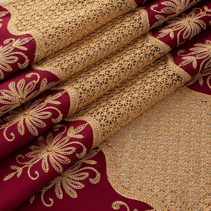 RT Designers Collection Donna Macrame Construction 3" Rod Pocket Curtain Panel Burgundy/Gold