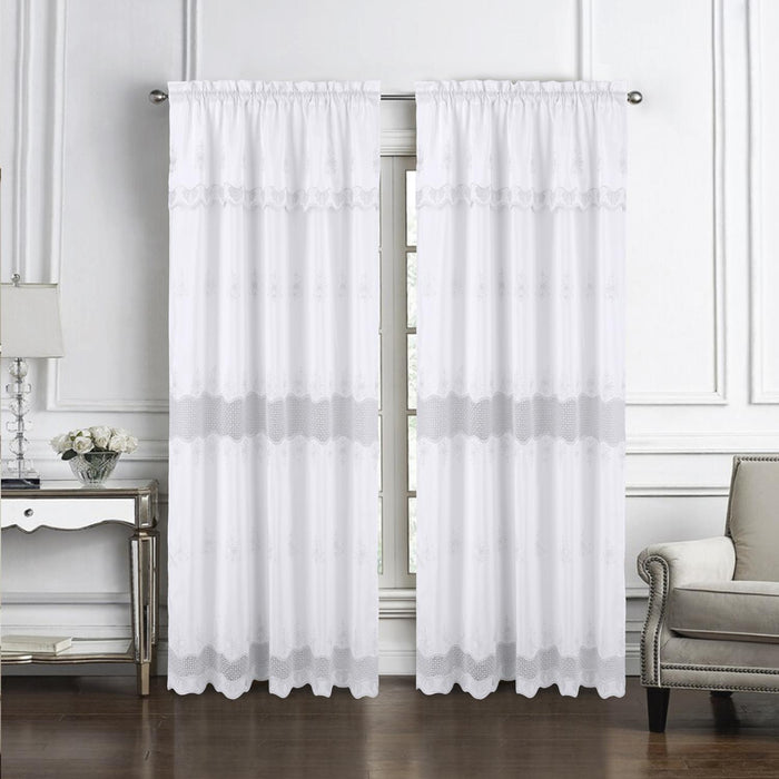 RT Designers Collection Donna Macrame Construction 3" Rod Pocket Curtain Panel White