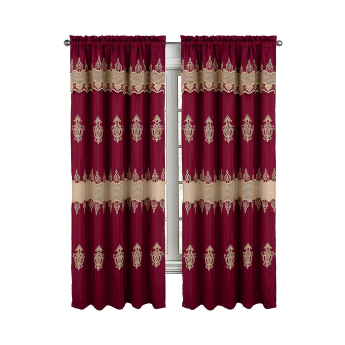 RT Designers Collection Debbie Macrame Construction 3" Rod Pocket Curtain Panel Burg/Gold
