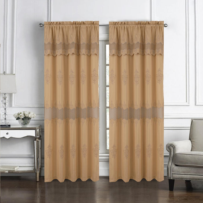 RT Designers Collection Debbie Macrame Construction 3" Rod Pocket Curtain Panel Gold/Gold