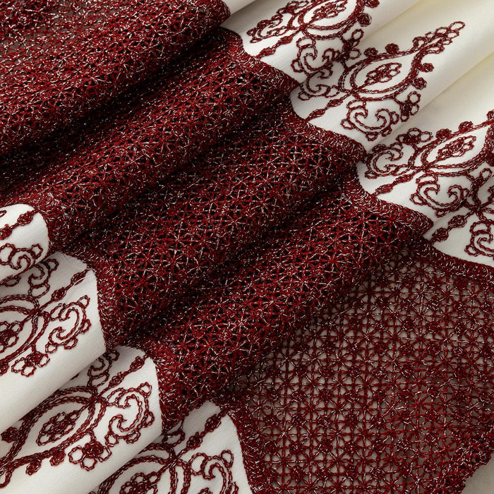 RT Designers Collection Debbie Macrame Construction 3" Rod Pocket Curtain Panel Beige/Burgundy