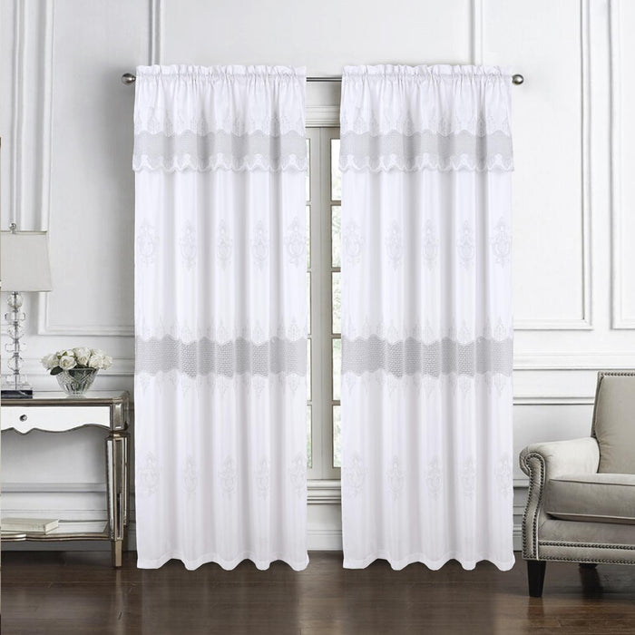 RT Designers Collection Debbie Macrame Construction 3" Rod Pocket Curtain Panel White