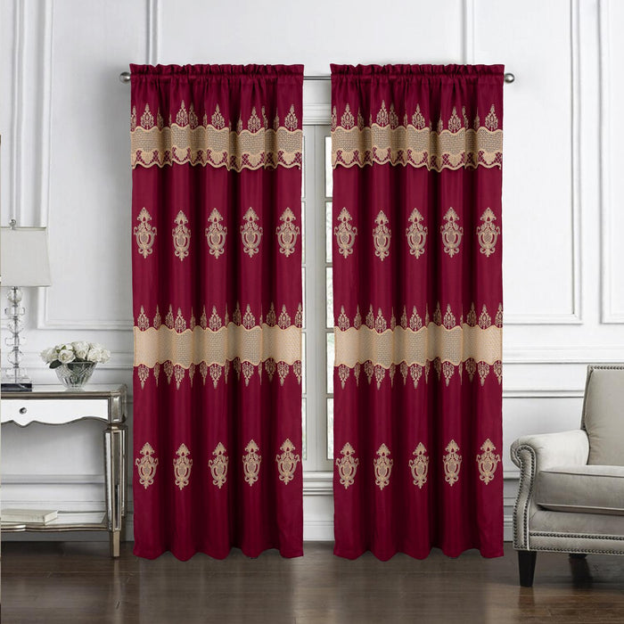 RT Designers Collection Debbie Macrame Construction 3" Rod Pocket Curtain Panel Burg/Gold