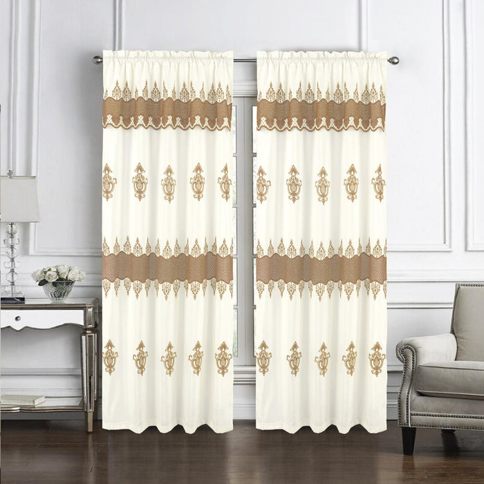 RT Designers Collection Debbie Macrame Construction 3" Rod Pocket Curtain Panel Beige/Gold