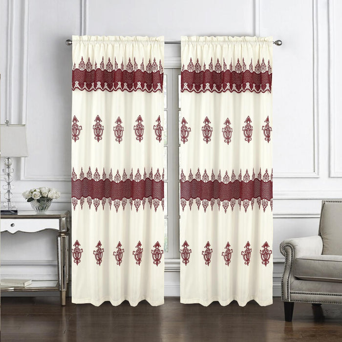 RT Designers Collection Debbie Macrame Construction 3" Rod Pocket Curtain Panel Beige/Burgundy