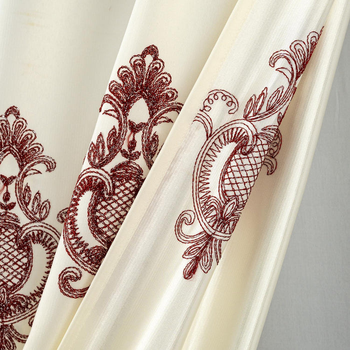 RT Designers Collection Debbie Macrame Construction 3" Rod Pocket Curtain Panel Beige/Burgundy