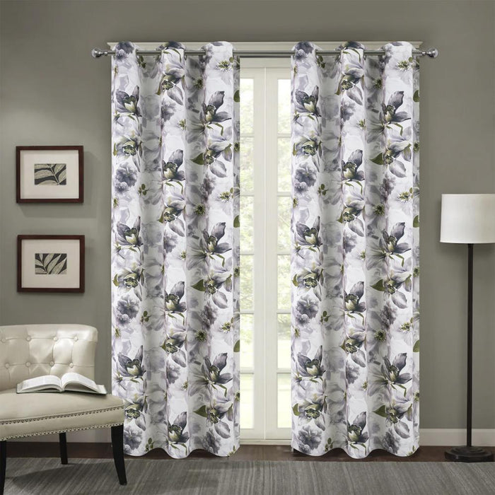 RT Designers Collection Eden Floral Nature Printed 2 Pieces Blackout Grommet Panel Pair 36" x 84" Silver