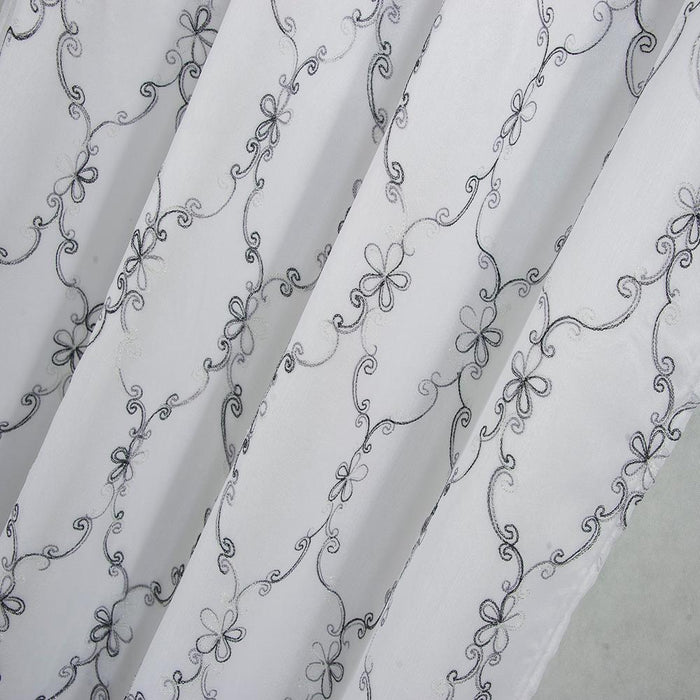 Olivia Gray Fleur Embroidered Rod Pocket Single Curtain Panel With 18" Valance - 54x84", Silver