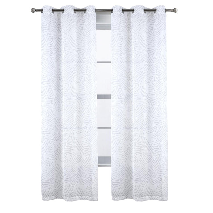 RT Designers Collection Faye Grommet Metallic Sheer Printed Doily Curtain Panel Silver