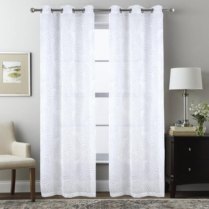 RT Designers Collection Faye Grommet Metallic Sheer Printed Doily Curtain Panel Silver