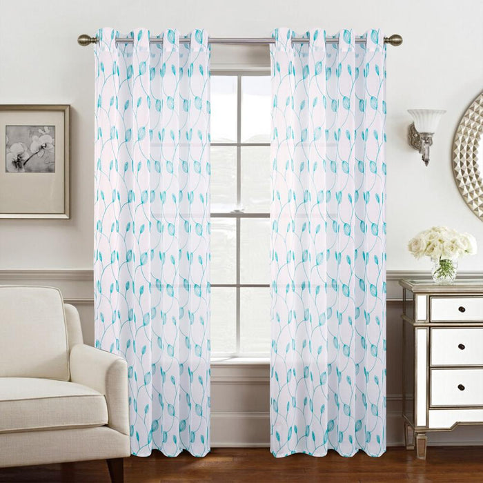 Ramallah Krista Embroidered Grommet Curtain Panel - 54x90", White/Teal
