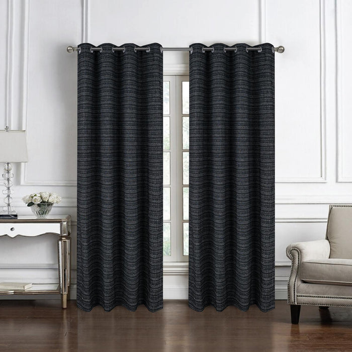 RT Designer Collection Kensington Jacquard Foam Backed Luxurious Decorative Grommet Curtain Panel Black