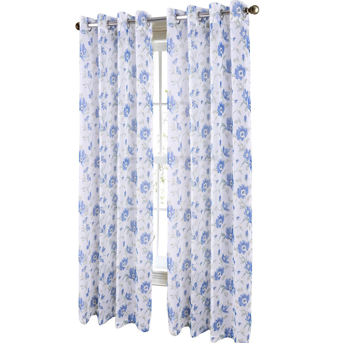 RT Designers Collection Meadow Grommet Metallic Sheer Printed Doily Curtain Panel Blue
