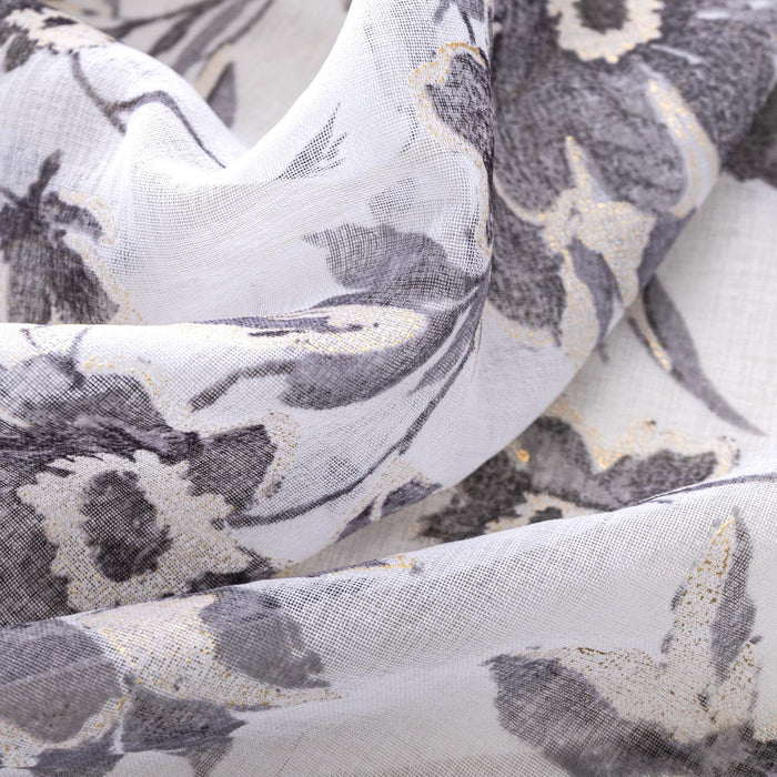 RT Designers Collection Meadow Grommet Metallic Sheer Printed Doily Curtain Panel Grey