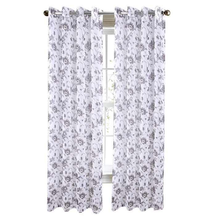 RT Designers Collection Meadow Grommet Metallic Sheer Printed Doily Curtain Panel Grey