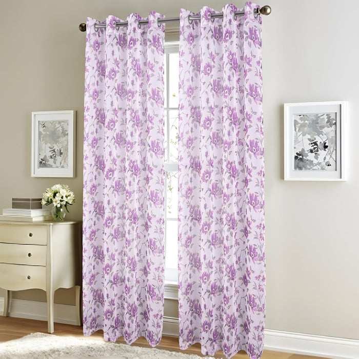 RT Designers Collection Meadow Grommet Metallic Sheer Printed Doily Curtain Panel Lilac