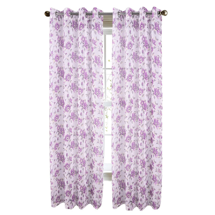 RT Designers Collection Meadow Grommet Metallic Sheer Printed Doily Curtain Panel Lilac