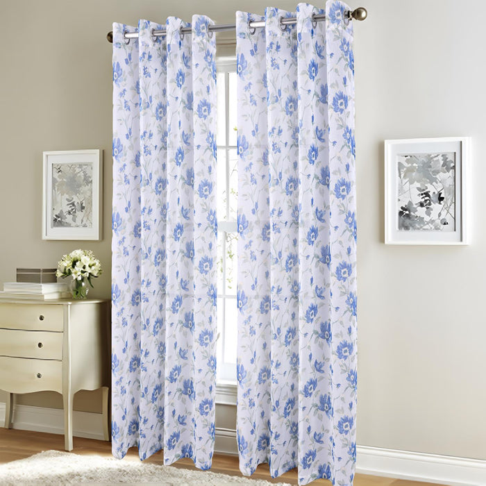 RT Designers Collection Meadow Grommet Metallic Sheer Printed Doily Curtain Panel Blue