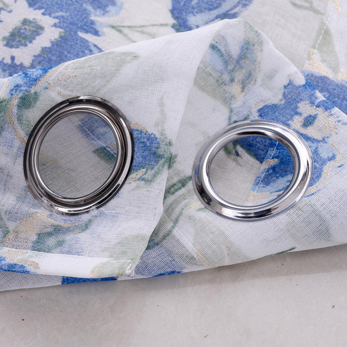 RT Designers Collection Meadow Grommet Metallic Sheer Printed Doily Curtain Panel Blue