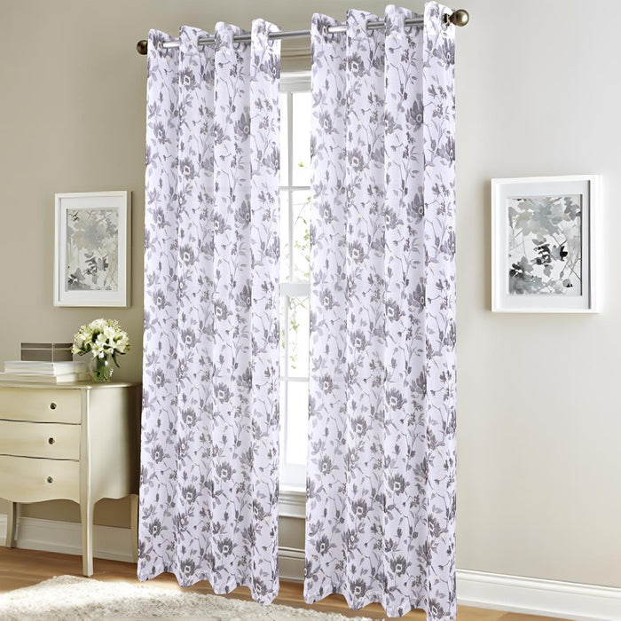 RT Designers Collection Meadow Grommet Metallic Sheer Printed Doily Curtain Panel Grey