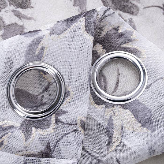 RT Designers Collection Meadow Grommet Metallic Sheer Printed Doily Curtain Panel Grey