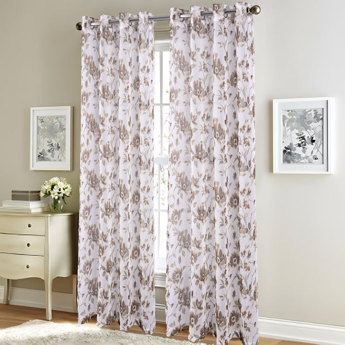 RT Designers Collection Meadow Grommet Metallic Sheer Printed Doily Curtain Panel Taupe