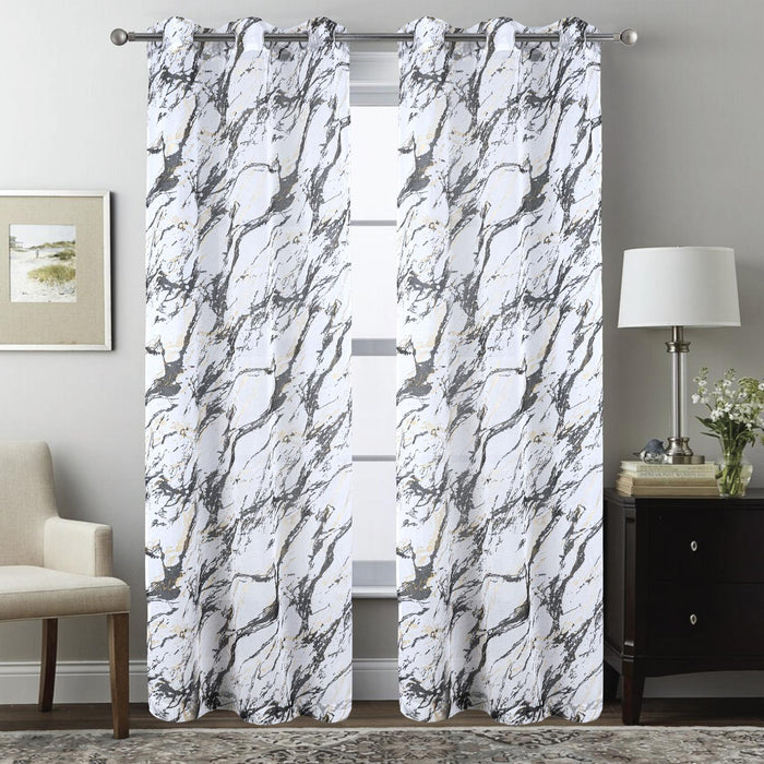 RT Designers Collection Marble Grommet Metallic Sheer Printed Doily Curtain Panel Black