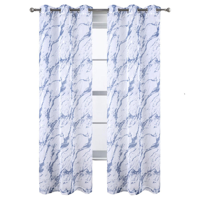 RT Designers Collection Marble Grommet Metallic Sheer Printed Doily Curtain Panel Blue
