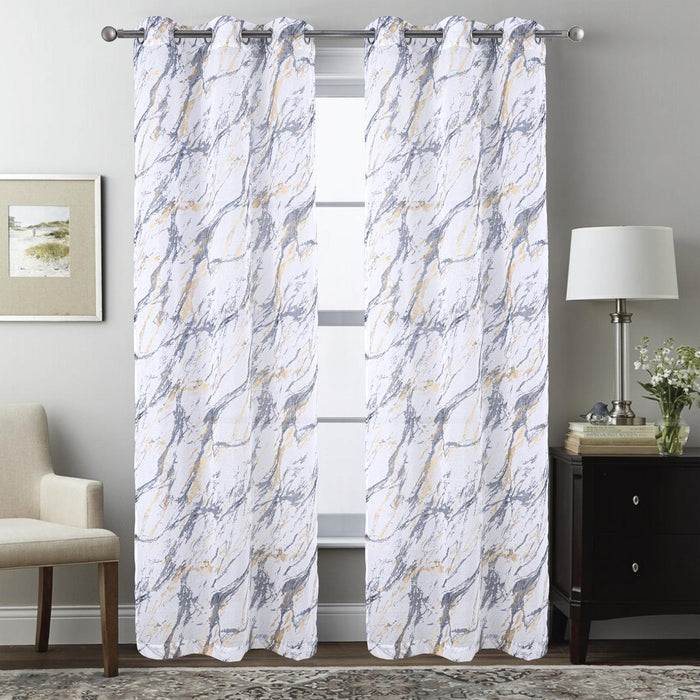 RT Designers Collection Marble Grommet Metallic Sheer Printed Doily Curtain Panel Grey