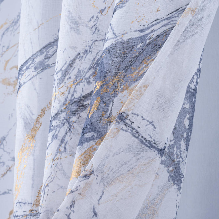 RT Designers Collection Marble Grommet Metallic Sheer Printed Doily Curtain Panel Grey
