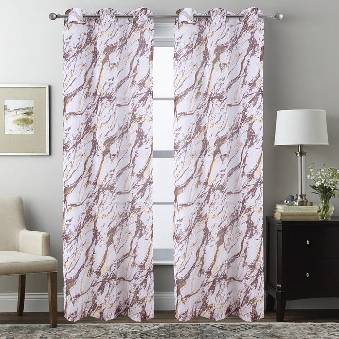 RT Designers Collection Marble Grommet Metallic Sheer Printed Doily Curtain Panel Red