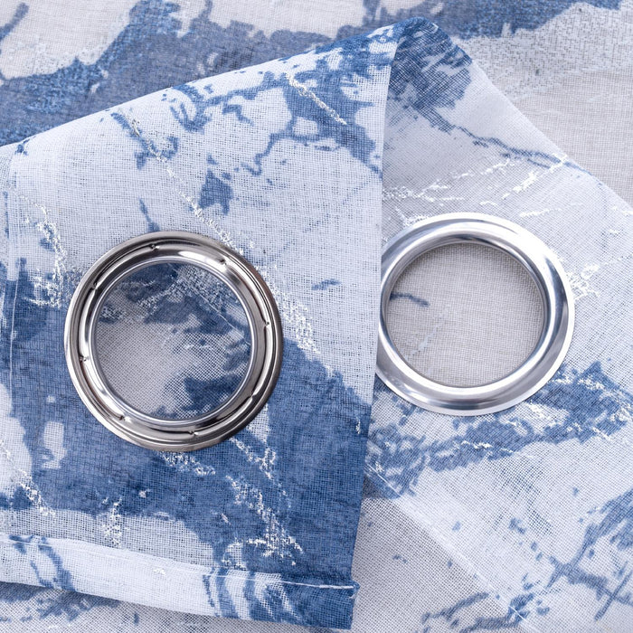 RT Designers Collection Marble Grommet Metallic Sheer Printed Doily Curtain Panel Blue