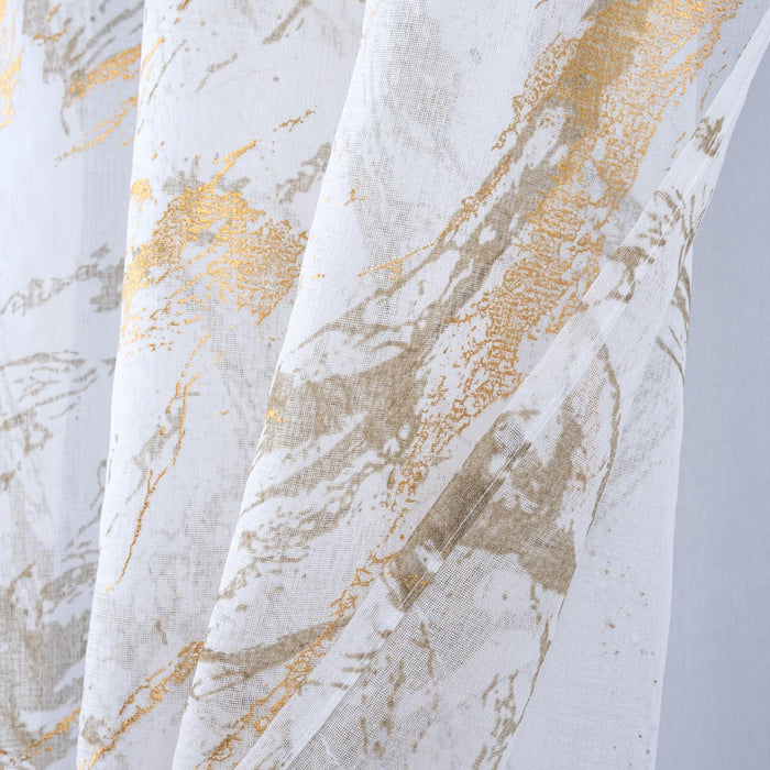 RT Designers Collection Marble Grommet Metallic Sheer Printed Doily Curtain Panel Taupe