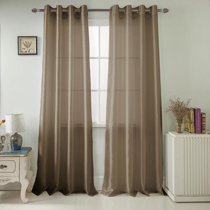 RT Designers Collection Nancy Faux Luxurious Silk Grommet Curtain Panel Taupe