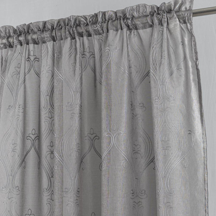 RT Designers Collection Pearl Emb Metallic Doily Rod Pocket Room Darkening Window Curtain Panel for Bedroom Charcoal