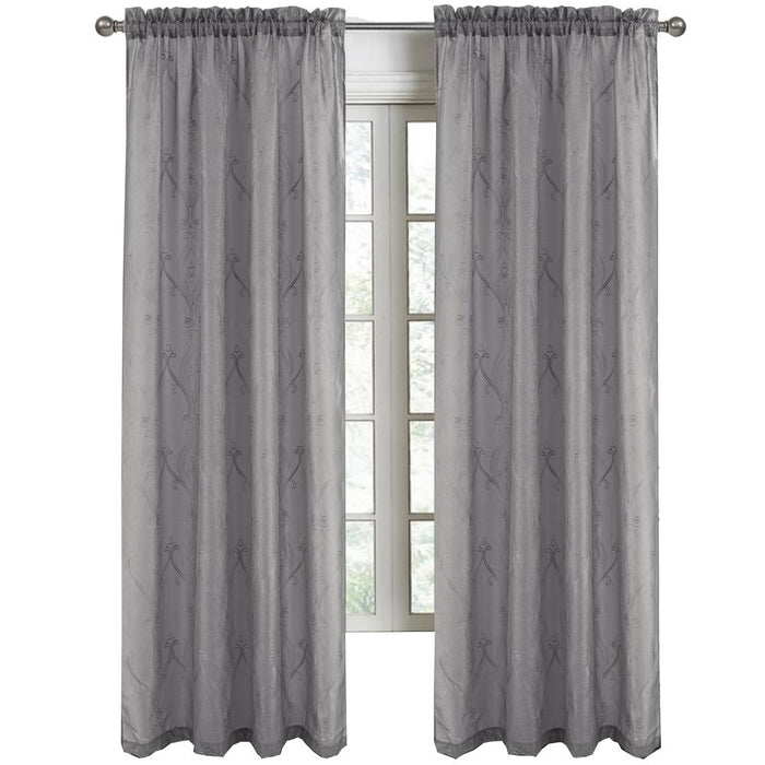RT Designers Collection Pearl Emb Metallic Doily Rod Pocket Room Darkening Window Curtain Panel for Bedroom Charcoal