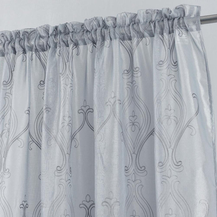 RT Designers Collection Pearl Emb Metallic Doily Rod Pocket Room Darkening Window Curtain Panel for Bedroom Silver