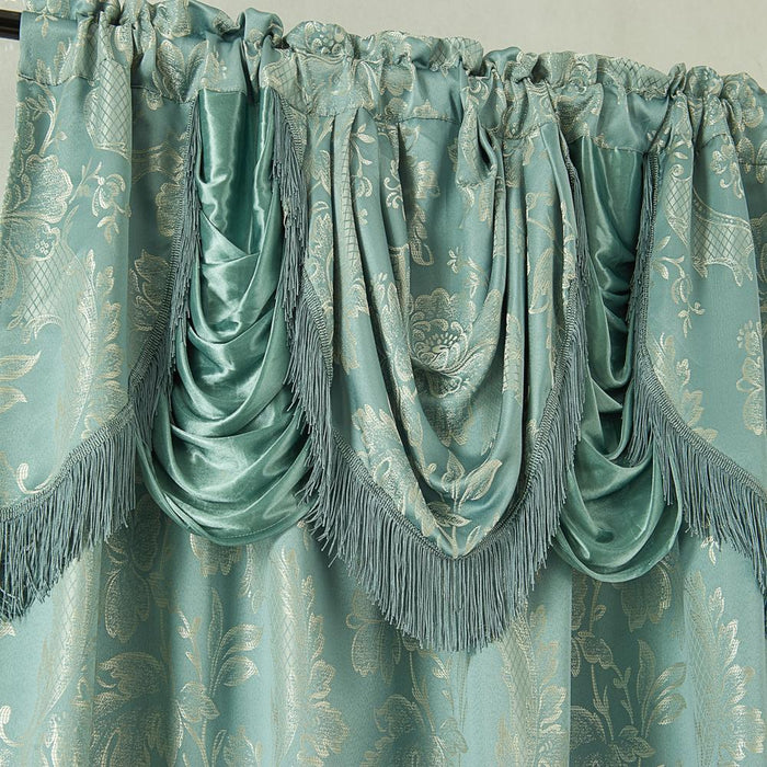 RT Designers Collection Rosalie Floral Damask Jacquard Curtain Panel with Valance 54" x 84" Blue