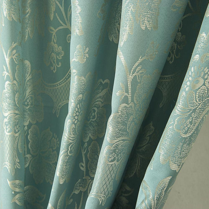 RT Designers Collection Rosalie Floral Damask Jacquard Curtain Panel with Valance 54" x 84" Blue