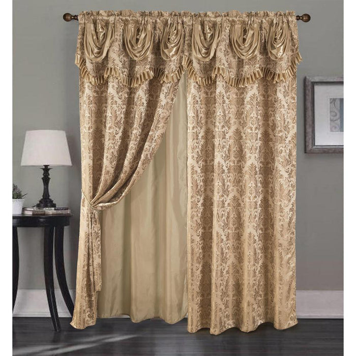 Sparta Jacquard 54 x 84 in. Double Rod Pocket Curtain Panel w/ Attached 18 in. Valance Taupe