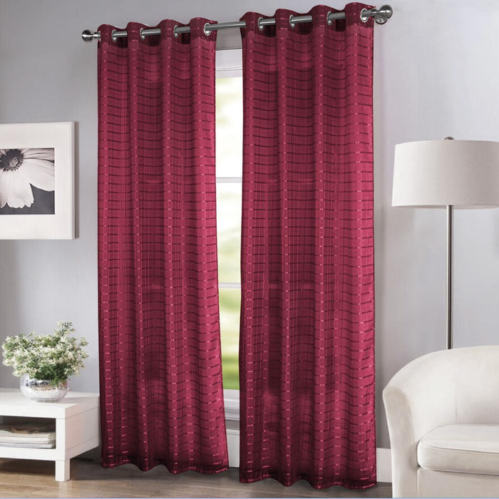 RT Designers Collection Wanda Box Voile Light Filtering One Grommet Curtain Panel 54" x 90" Burgundy